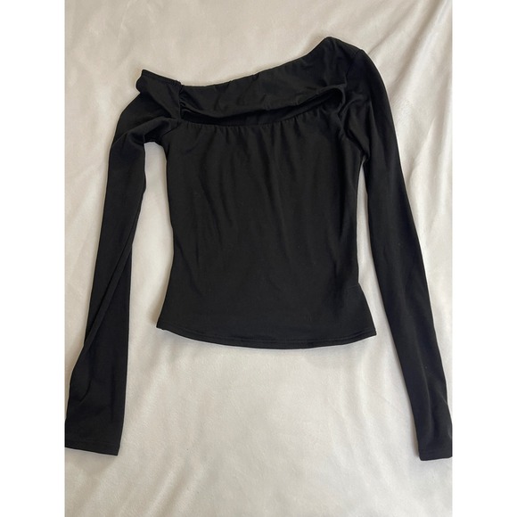 Windsor Tops - Windsor Womens XS Black One Shoulder Long Sleeve Cutout Asymmetrical Top
